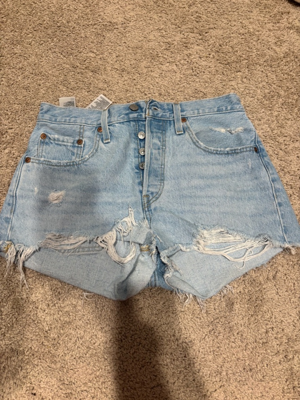 Levi's Light Blue Distressed Button-Fly Denim Cutoff Shorts